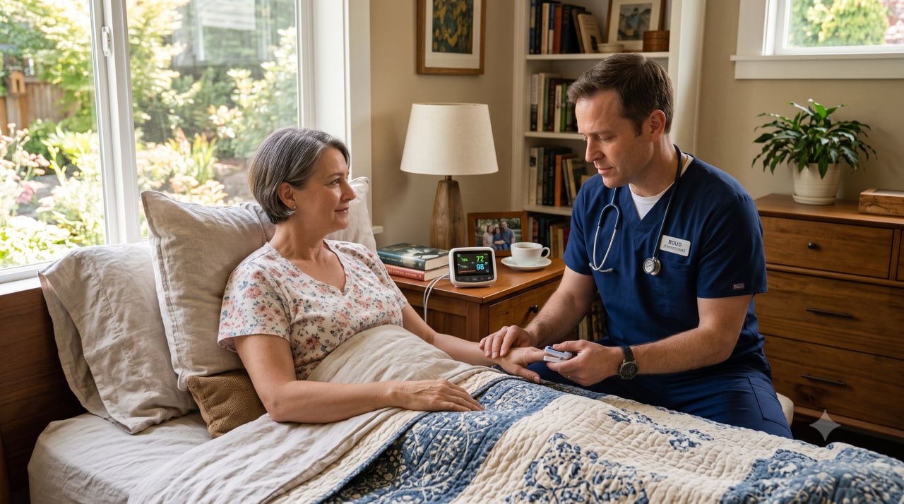 Living Waters Hospice nurse providing in-home bedside care